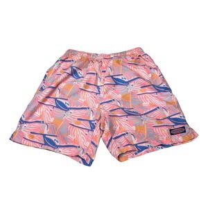 Vineyard Vines Mens Pink Seaplane Palm Print Swim Trunks Mesh Lined M W28 L7